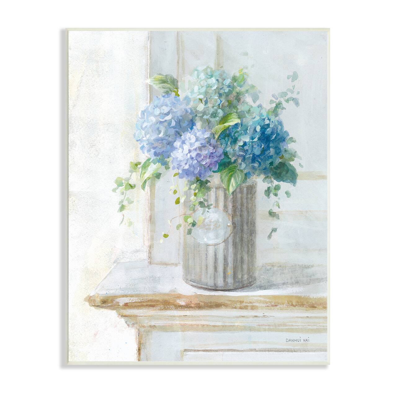 Stupell Industries Blue Hydrangea Bouquet Country Milk Tin Floral Painting Wall Plaque